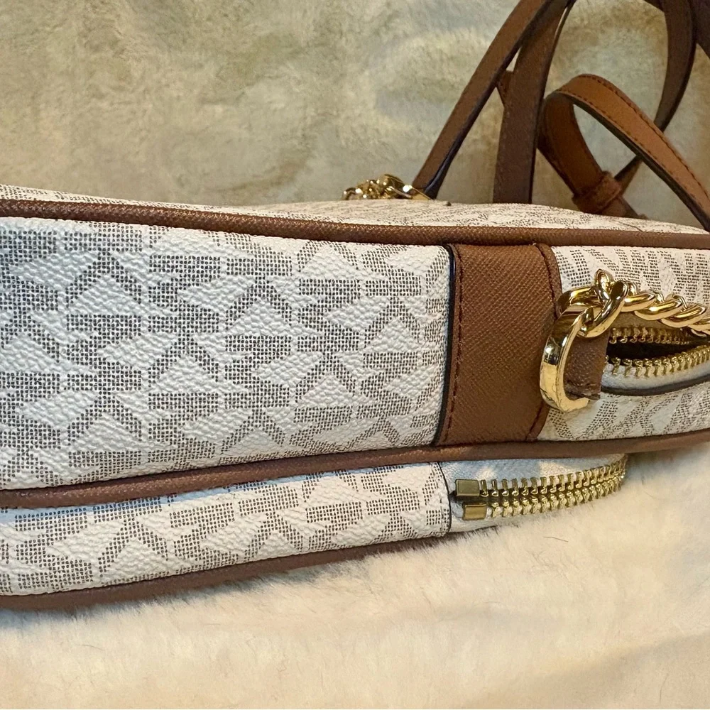 Michael Kors White and Brown Monogram Bag with Gold Accents - Picture 6 of 7